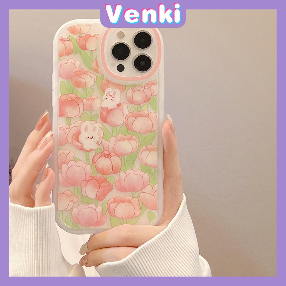 iPhone Case Silicone Soft Case Clear Case TPU Airbag Shockproof Full Coverage Protection Camera Pink Flower Rabbit For iPhone 13 Pro Max iPhone 12 Pro Max iPhone 11 iPhone 7 Plus