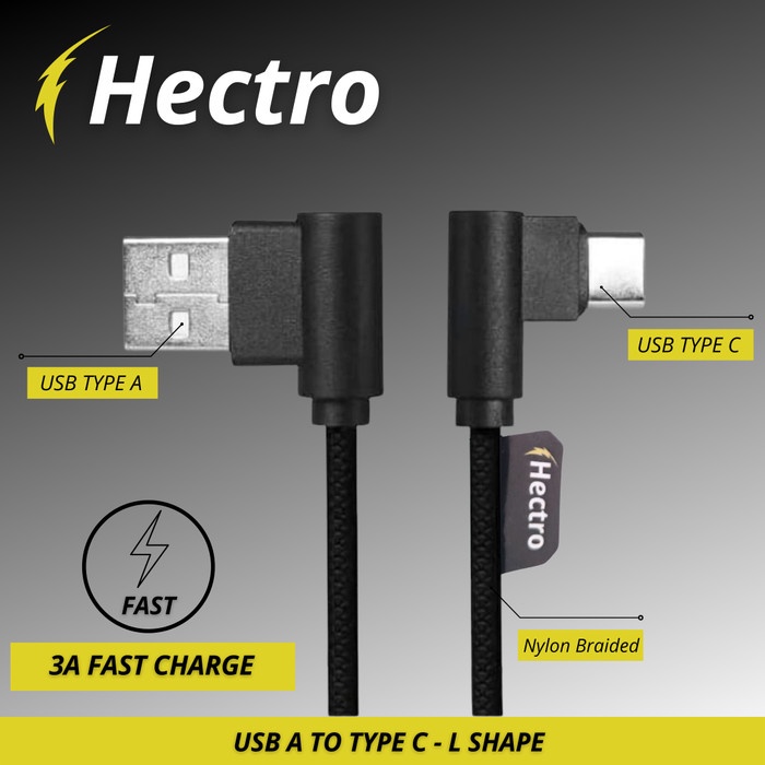 HECTRO KABEL DATA TYPE C 3A FAST CHARGE / KABEL CHARGER BENTUK L