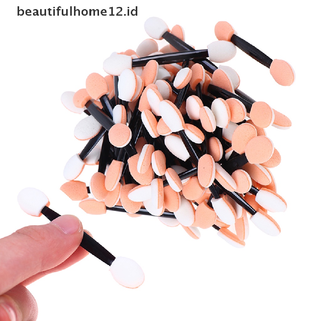 (Beautifulhome12.Id) 100pcs / Set Brush Eyeshadow Kepala Ganda Sekali Pakai Untuk Makeup / Kosmetik Wanita
