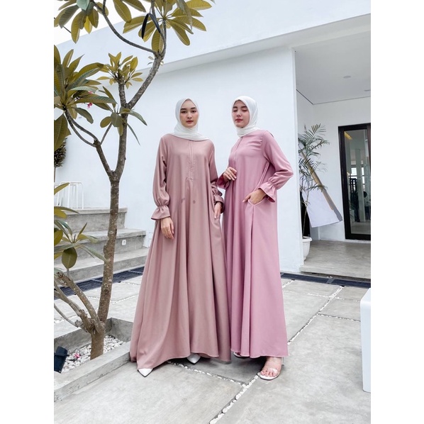 DELISA MAXY DRESSSHAKILA WANITA PANJANG GAMIS POLOS BUSUI PINK ABAYA