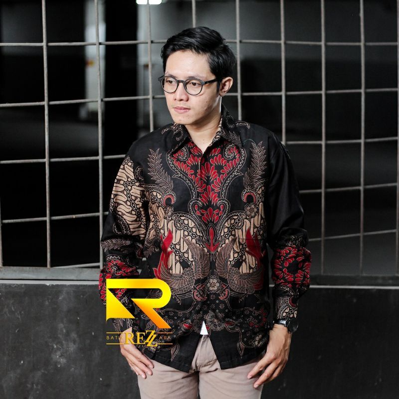 0baju Batik Pria Slim fit TjGrup Keris Sayap Merah Mahal Batik Soloan Lengan Panjang Pendek Batik Ju