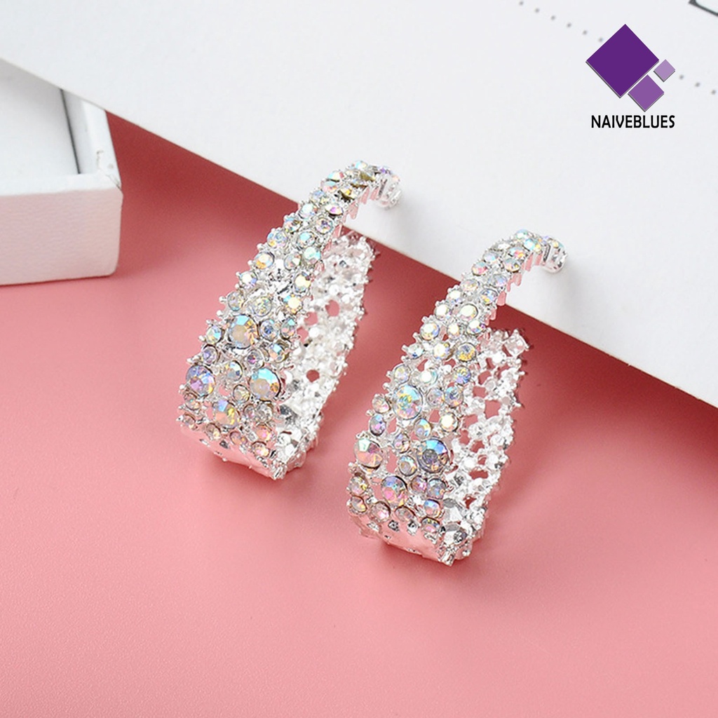 Anting Stud Bentuk U Shiny Multicolored Untuk Wanita