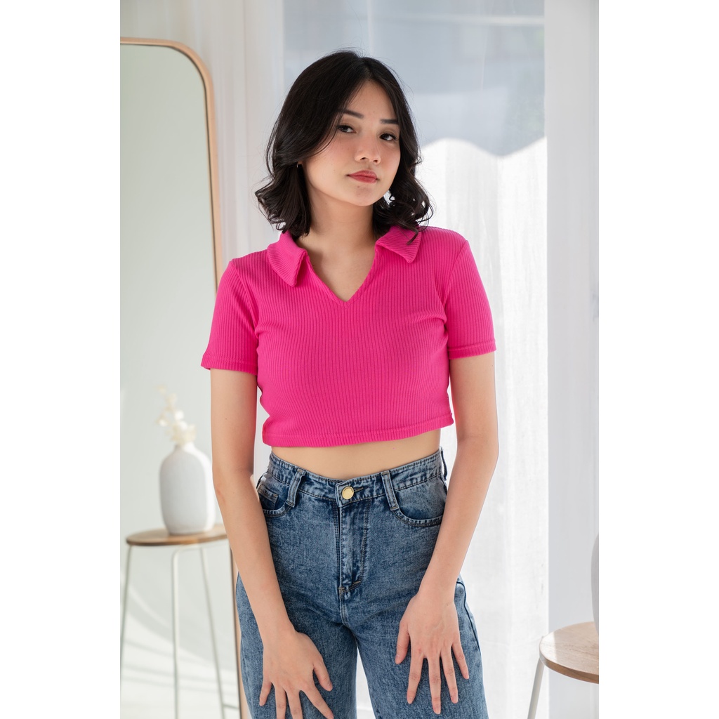 (COD) OH Fashion Aurellie Polo Crop Top Kaos Wanita Crop Tee #2776