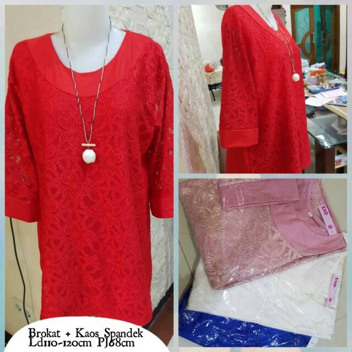 Pakaian wanita brokat kombinasi kaos import 52187