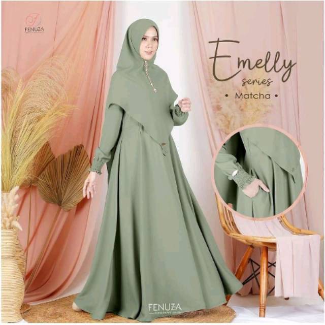 Emelly Dress Set Khimar gamis polos gamis premium best seller by fenuza