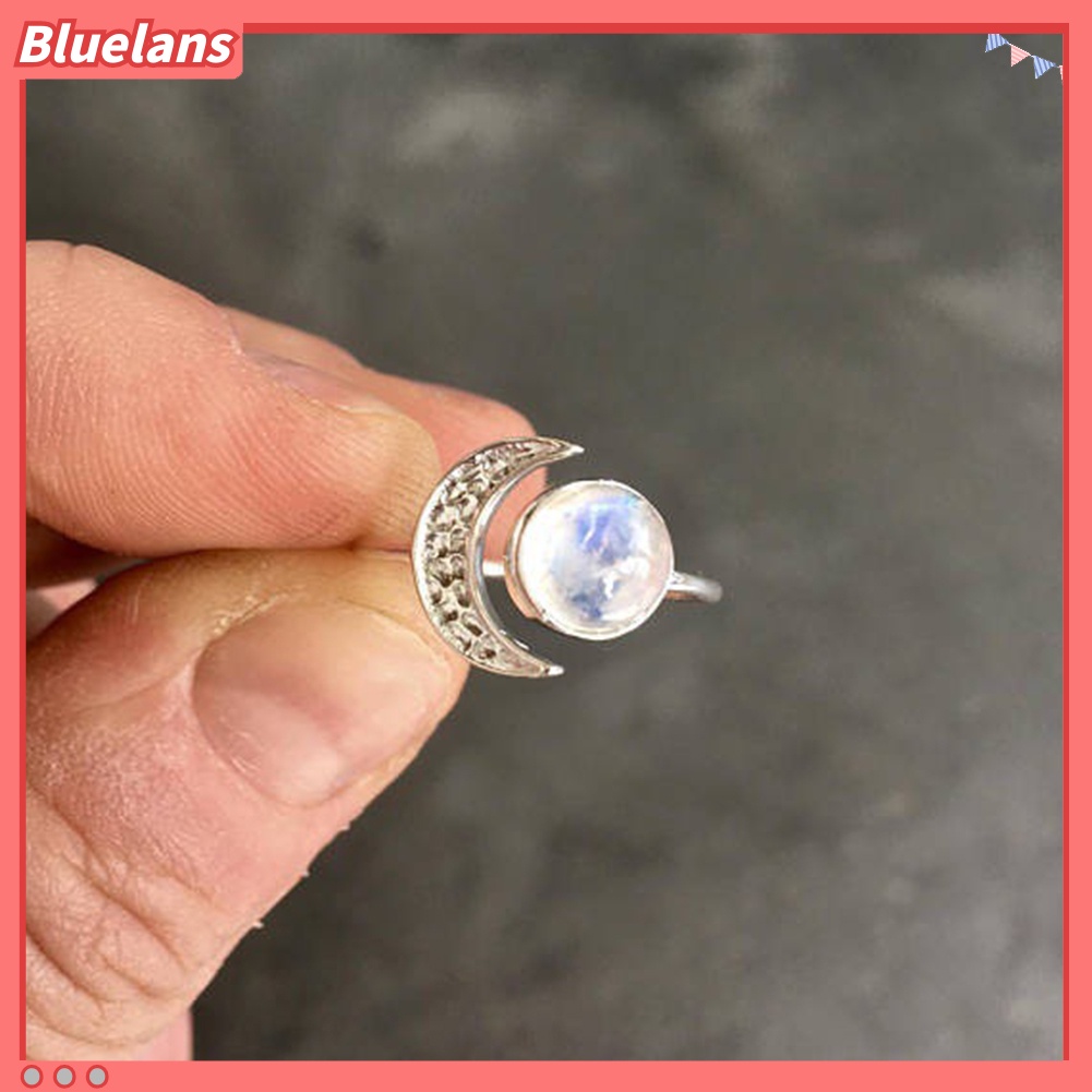 Bluelans Classic Silver Plated Ring Moonstone Sun and Moon Women Jewelry Birthday Gift