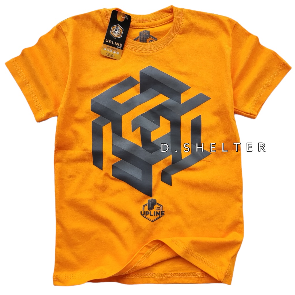 Baju Kaos Distro Anak UPLINE Kuning Mas Hexagon/ D.shelter