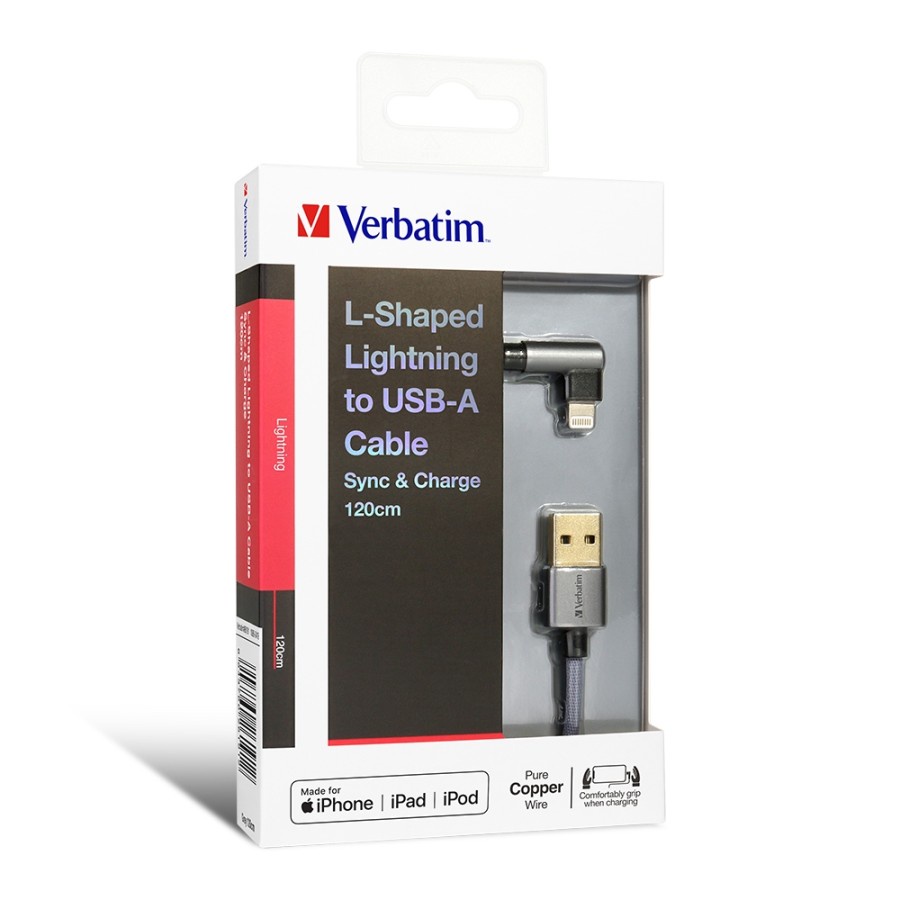 Kabel Data Verbatim L-Shaped Lightning to USB A 120cm - Verbatim 66191