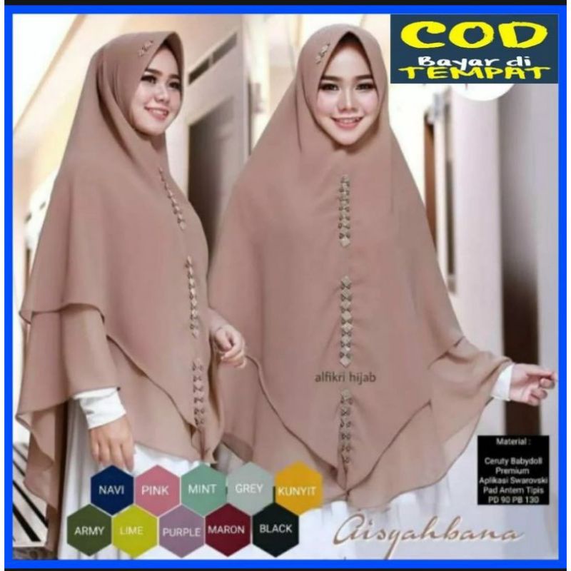 (COD) JUMBO KHIMAR 2 LAYER SYARI AISYAHBANA SWAROVSKI CERUTY LEMBUT PED ATEM Khimar syari Hijab Inst