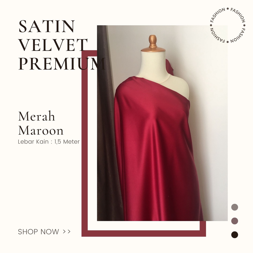 Kain Furing Satin Sateen Silk Velvet Premium Warna Merah Maroon Marun