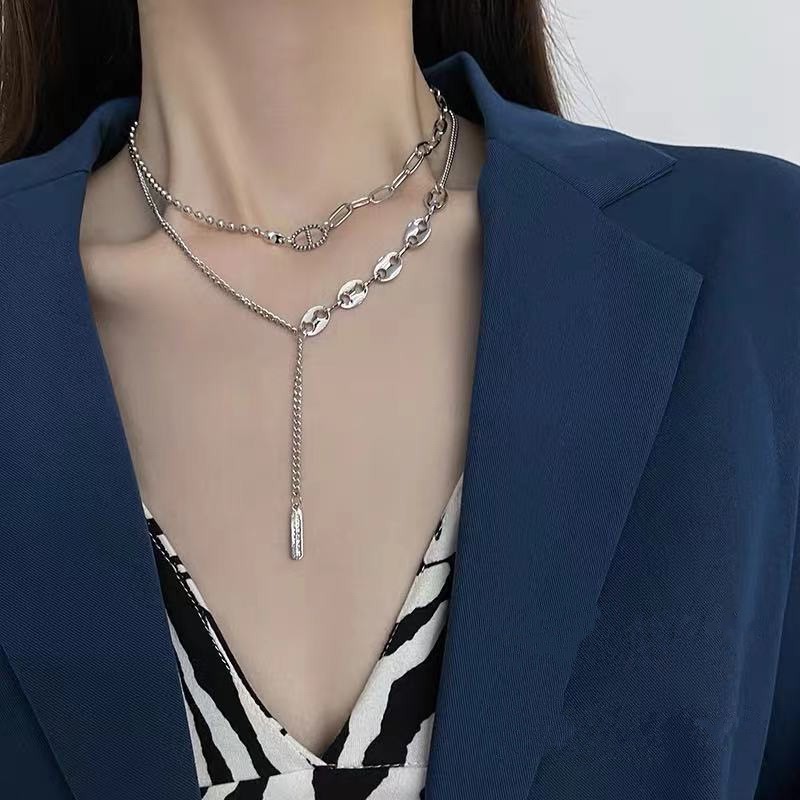 Titanium Steel Necklace Accessories Pendant Light Luxury Double-layer Clavicle Chain