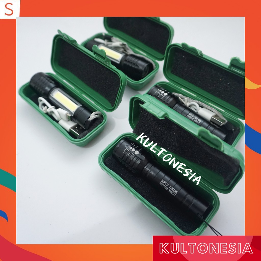 Senter XPE USB cob mini usb recharger zoom led