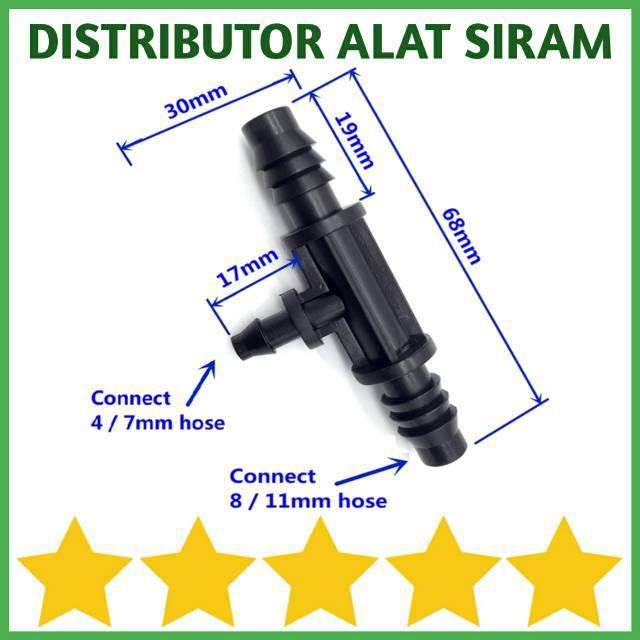 Premium CONNECTOR REDUCER TEE 11 KE 7MM NEPEL T KONEKTOR UNTUK SELANG PE 8 X 11 MM & 4 X 7MM UNIRING