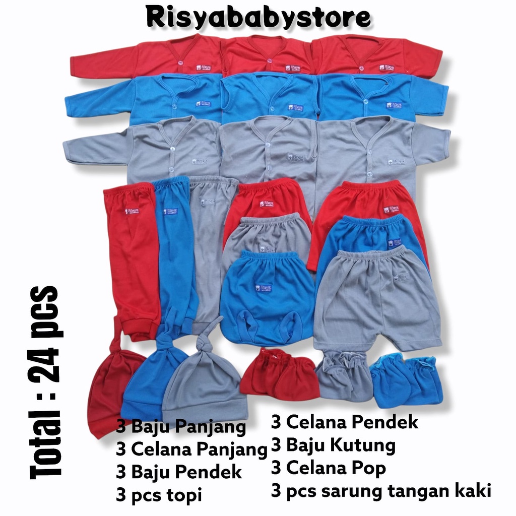 Paket baju bayi newborn mix warna abu merah biru / baju bayi baru lahir / baju bayi polos netral / baju bayi laki-laki