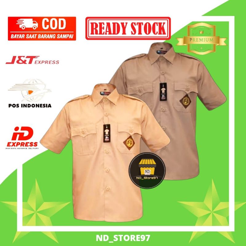 Baju Seragam Pramuka Penggalang Saku 2 Atas Lengan Pendek Coklat untuk SD/ SMP/ SMA/ SMK Putra Putri/ Pria Wanita – ND_STORE97