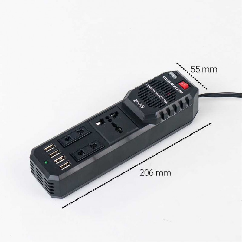 Power Inverter Mobil Car DC 12V to AC 220V 200W 4 USB Port 3 Colokan