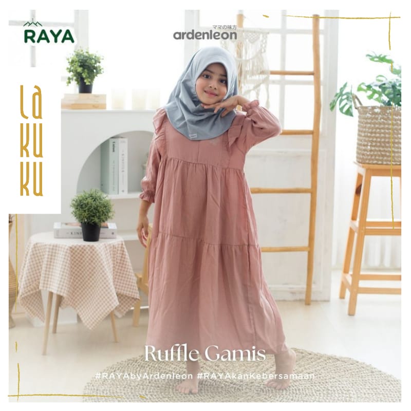 Lakuku- Ardenleon Girls Ruffle Gamis Dress Anak Perempuan setelan baju lebaran