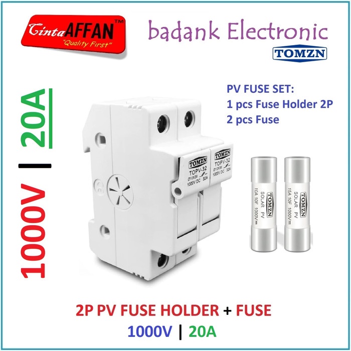 20A - Pv Dc Fuse Holder 2P With Fuse 20 A 1000V Solar Cell Panel Surya