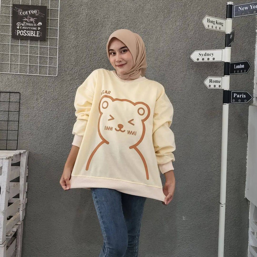 BIG BEAR 2XL Sweater Crewneck Oblong Oversize Pria Wanita Outerwear Motif Cute Korean Style Fashion Terkini