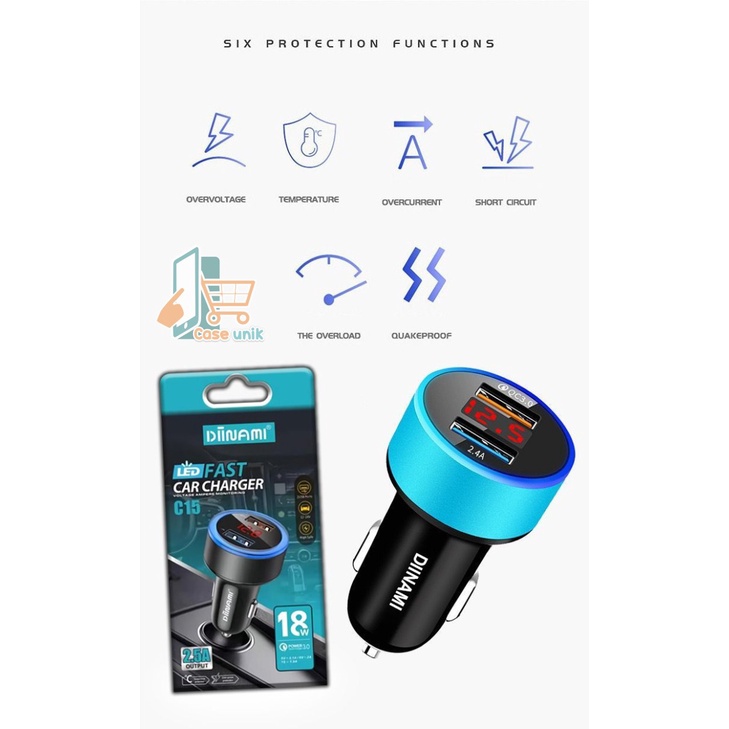 Batok Saver mobil Cashan mobil DIINAMI C15 dual usb 2.5amper LED display ORIGINAL kualitas fast Charger CS4591