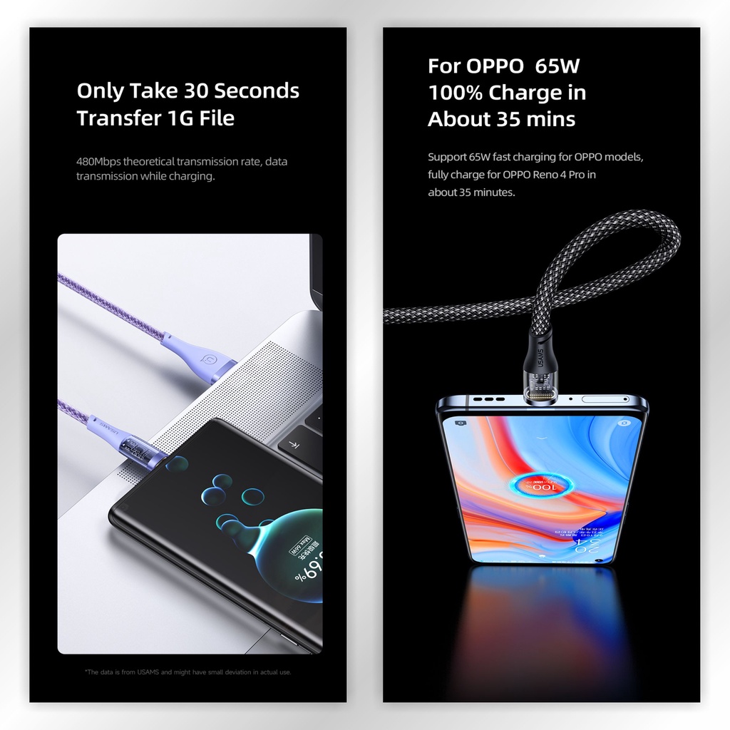 USAMS Icy Series Kabel Data Fast Charging USB to Type C 66W 6A