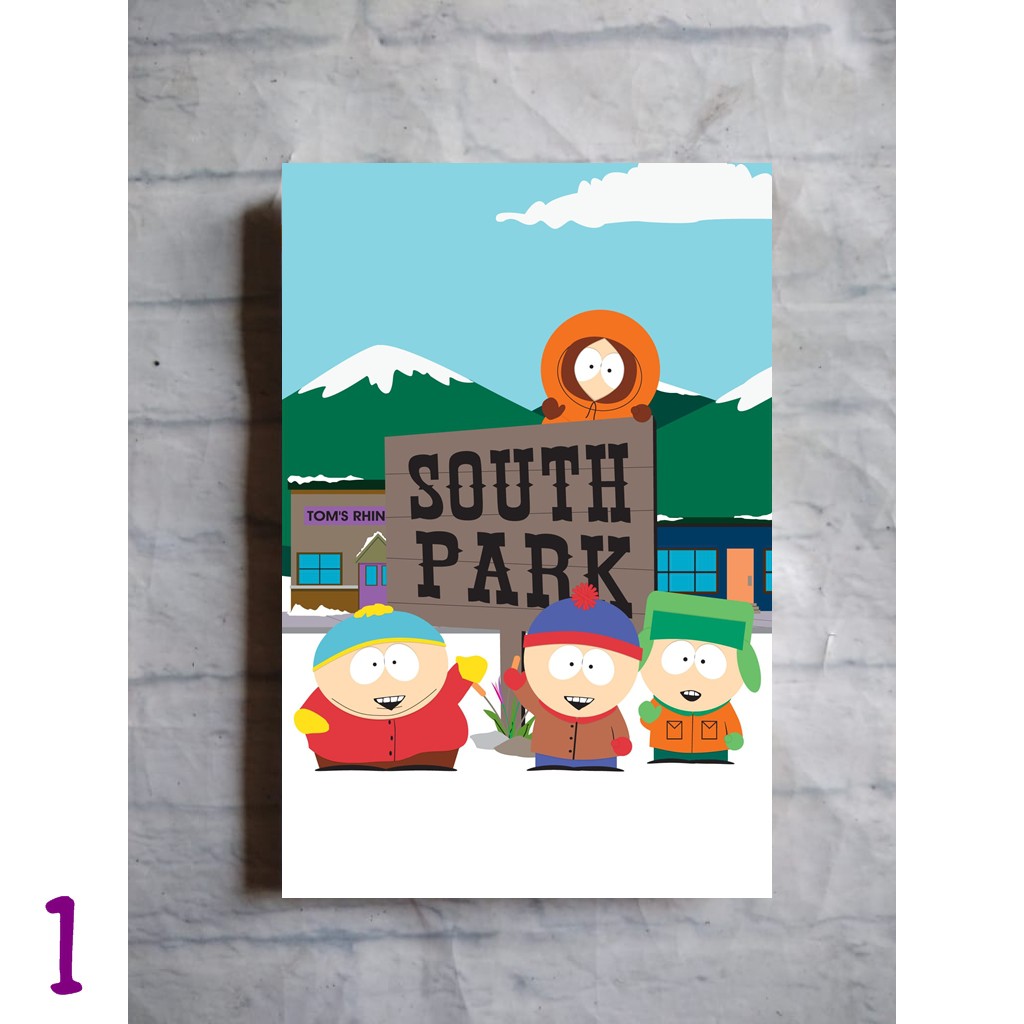 Poster South Park film dekorasi dinding vintage kayu custom kamar tidur anak rumah