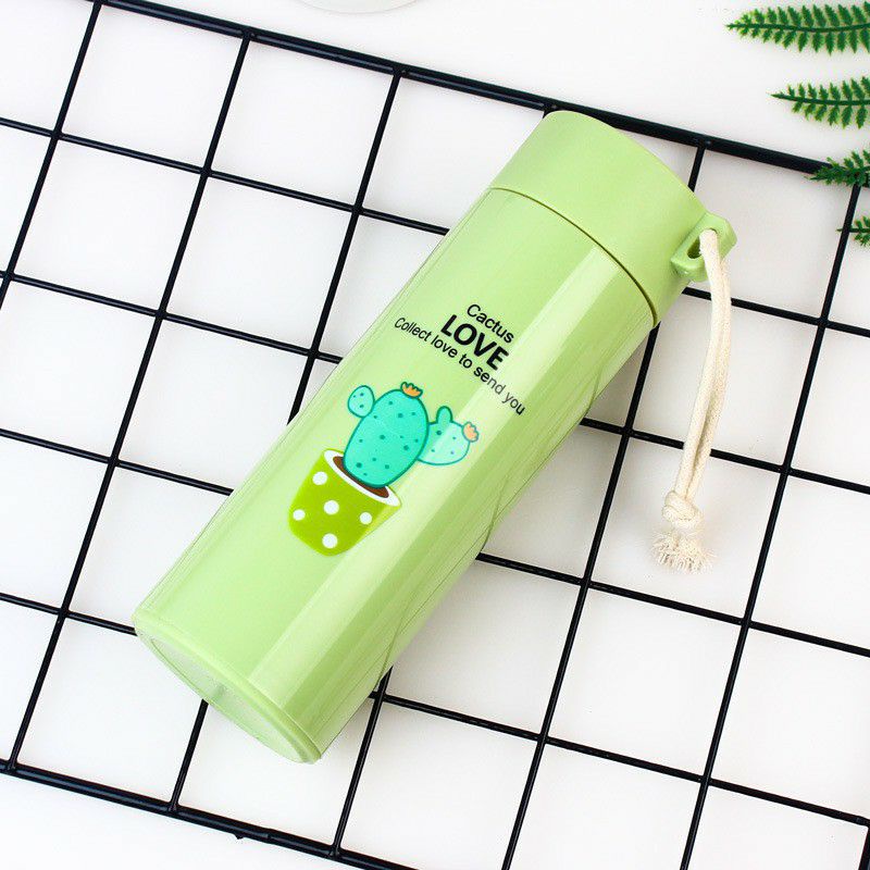 Botol Minum Kaca Warna - Termos Kaca Unik MOTIF TANAMAN KAKTUS 400ml-2