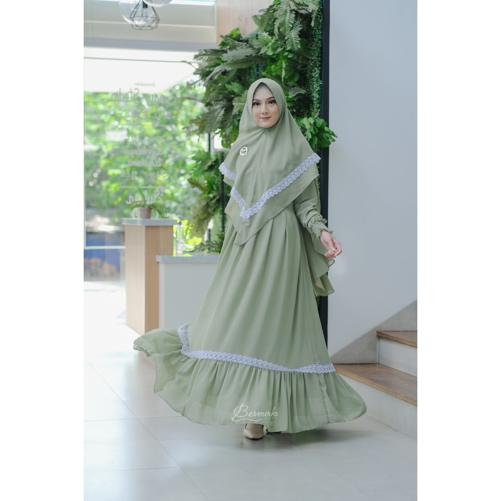 Gamis CERUTY renda putih SET KHIMAR LAYKA ori bermerks syari haji umroh branded modis modern