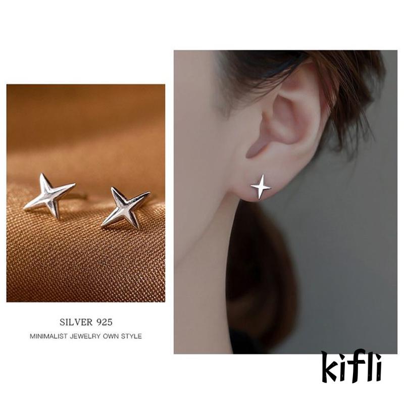 Anting Stud S925 Silver Bentuk Bintang Geometris Untuk Wanita