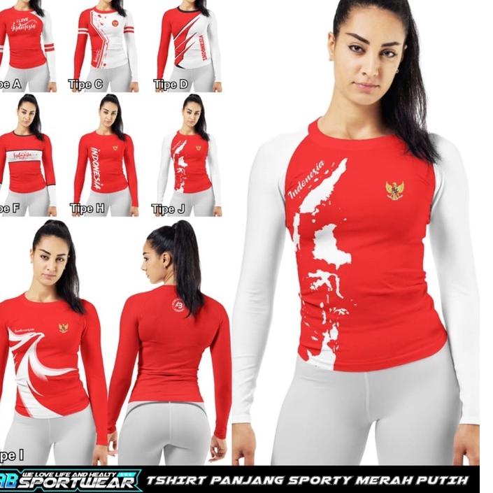 Tren Kekinian.. Tshirt Panjang Merah Putih AB Sportwear