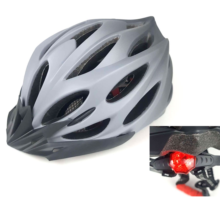 Helm Sepeda Ultralight Bicycle Cycling Helmet + Tail Light LED - AM42 - 7RSEBPBK Black