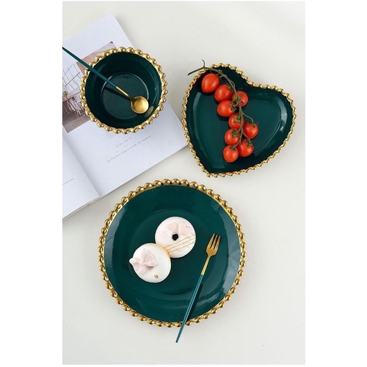 PIRING KUE TINGKAT KERAMIK BENTUK BULAT DAN lOVE ATAU SQUARE LIST GOLD ELEGANT/ WADAH BUAH BERTINGKAT BENTUK LOVE DAN BULAT ELEGANT/ PIRING SAJI TINGKAT DENGAN PERPADUAN LIST GOLD ELEGANT EMAS MUTIARA