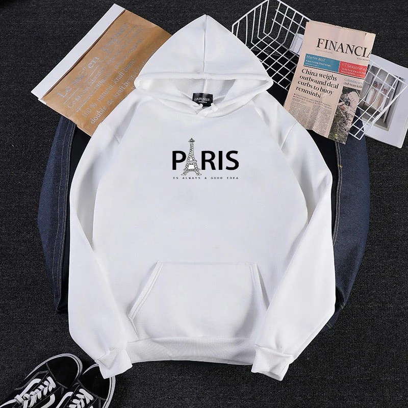 Parisdivarious Sweater Hoodie Jemper Paris Bahan Fleece Size S - XXL (Pria &amp; Wanita)