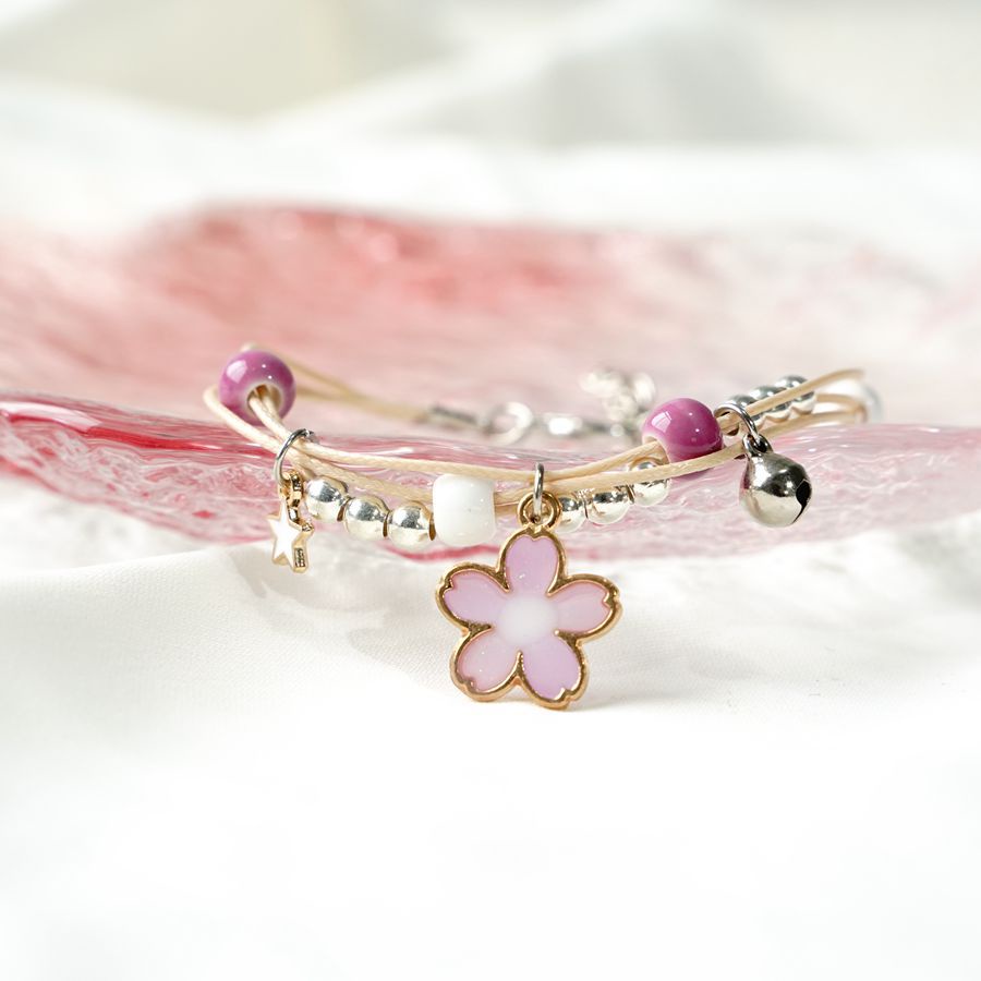 [Big Sale]1 Pcs Gelang Wanita Korea Gelang Couple Sahabat Manik Tali  Braided Bracelet/Friendship Adjustable Fashion Aksesoris-Sakura-Ungu