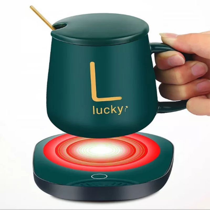 Mug Cangkir Elektrik Set Keramik Penghangat/Pemanas Minuman Gift Box