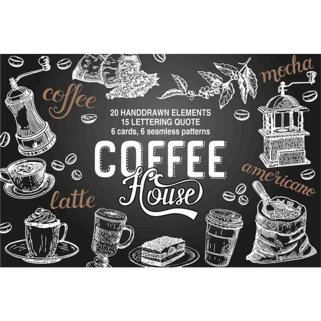 Coffee House Cliart Lettering - Vector Designs - Business Branding