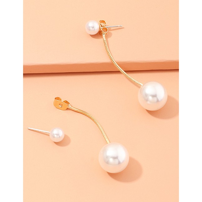 LRC Anting Tusuk Fashion Pearl Pearl-back Tassel Chain Earrings K27009