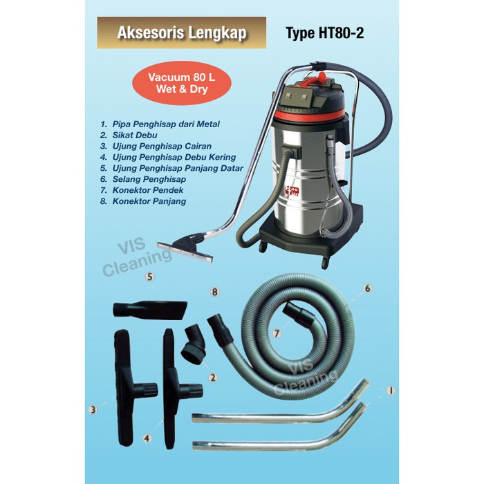 Vacuum Cleaner Stainless 80 Liter (2 Motor) Wet &amp; Dry