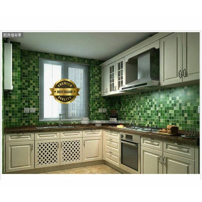 wallpaper stiker dinding dapur dan kamar mandi hijau kotak kotak