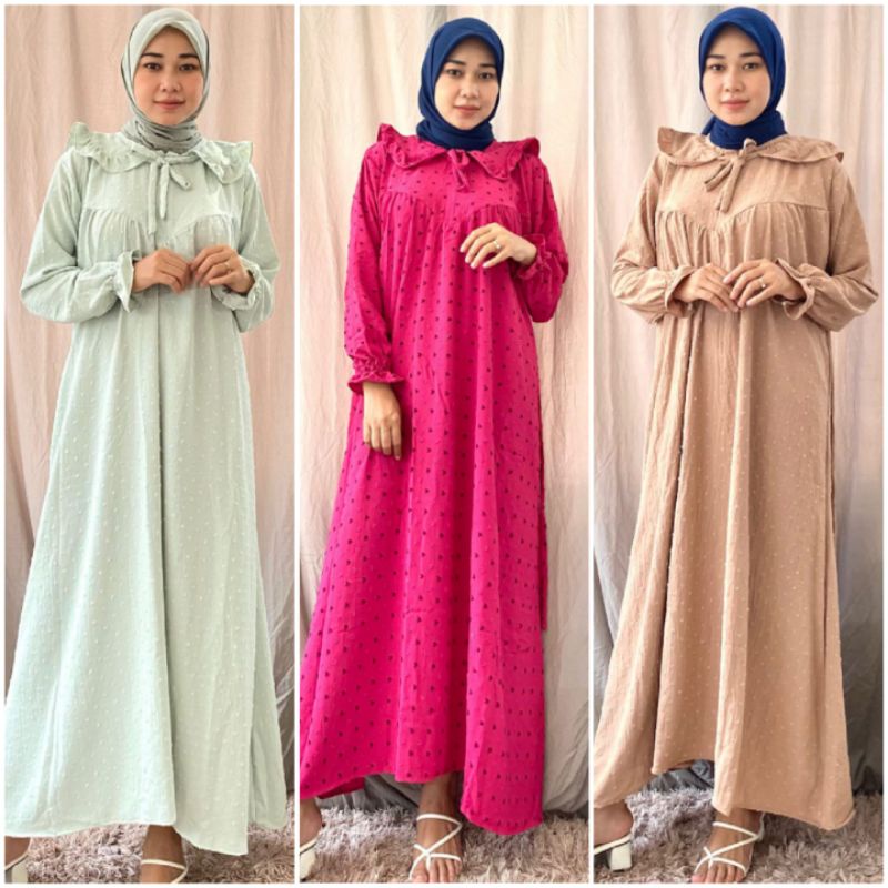 BISA COD AZKIYAHIJAB29 SAFIYA DRESS GAMIS MIDI CRINCKLE URAGIRI BORDIR TWO TONE COLLAR KERAG TALI DA