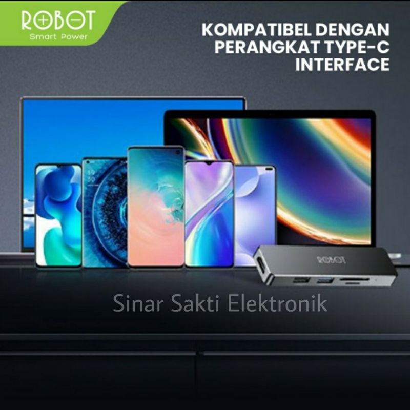 Robot USB C HUB 5 in 1 Type C Card Reader Multiport Adapter Macbook Ipad Pro 4k HDMI Malang