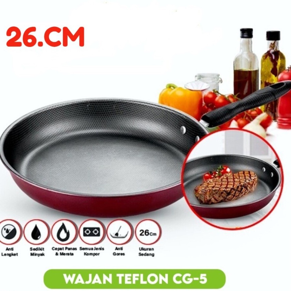 TERMURAH!!!!Bisa COD Wajan Tevlon 26cm Wajan Stainless Anti lengket penggorengan enamel