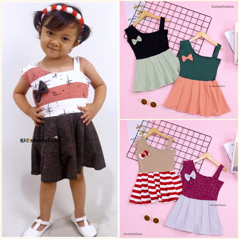 Dress Kimmy uk 1-3 Tahun / Dres Anak Perempuan Baju Cewek Adem Lengan Pendek Model Gaun Motif Import babycinnamon