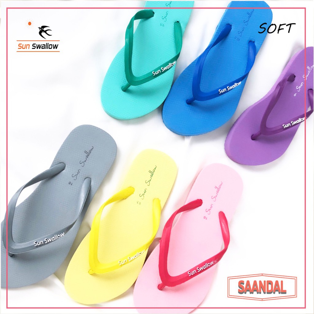 Sandal Jepit Wanita Sun Swallow Lady Ladies Soft Warna Polos Karet Tidak Licin (Bisa Satuan COD)