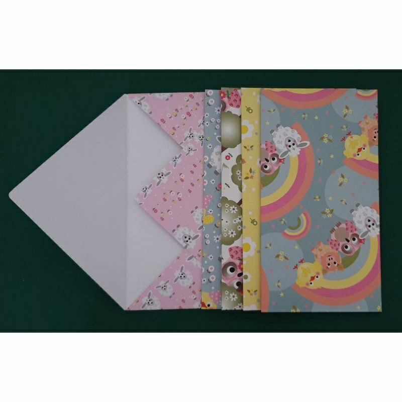

[5 pcs] Amplop Kertas Scrapbook Angpao Angpau Lucu Warna Corak Binatang / DIY Long Size Envelope
