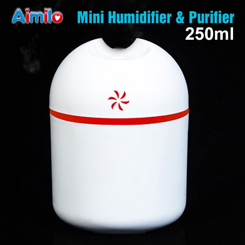 [Aimilo] Portable Humidifier Diffuser Mini Air Purifier USB Aromatherapy Essential Oil Difuser-250ml Mini PUTIH