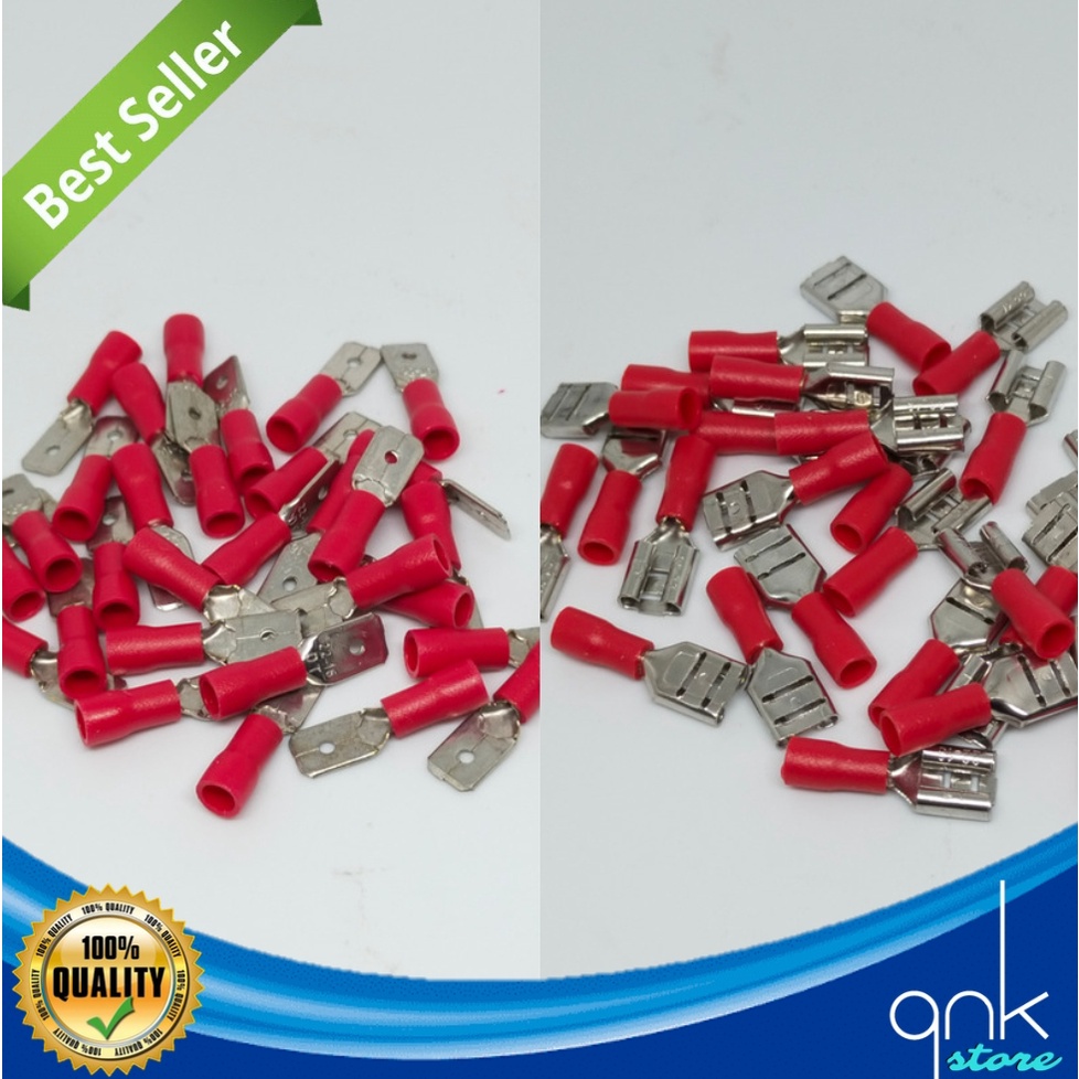 Skun Kabel Insulated Male Female Disconnects MDD 1.25-250 FDD 1.25-250 0.5~1.5mm SL. (Merah)