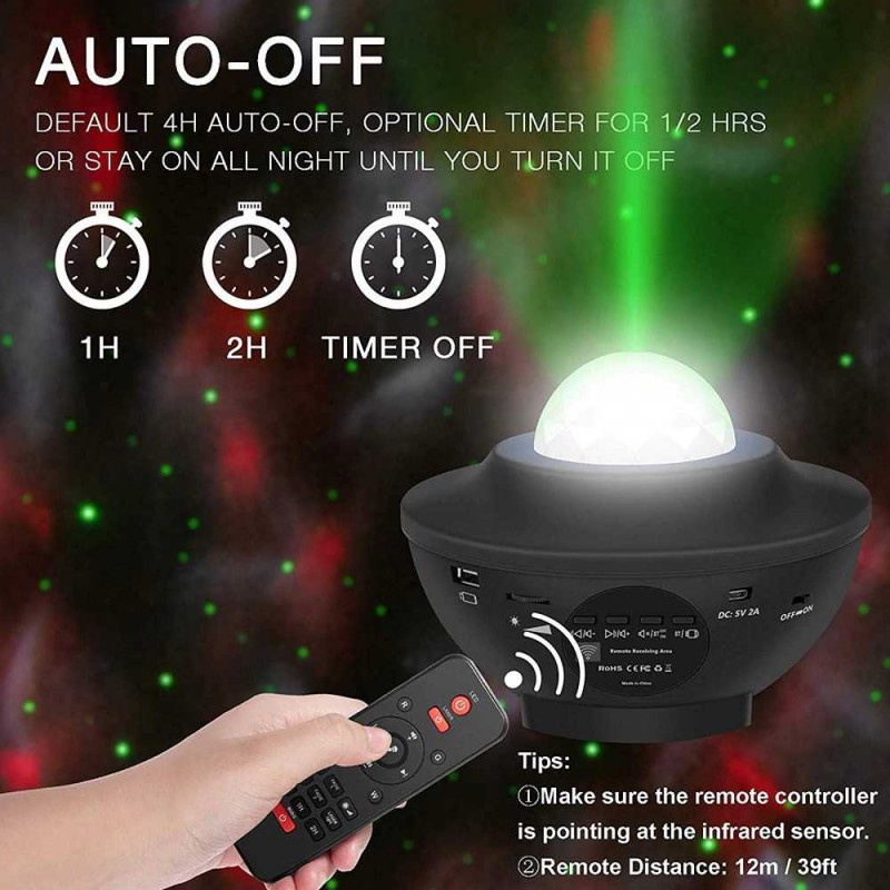 Lampu LED Proyektor Tidur Disko Speaker Bluetooth Remote Rechargeable