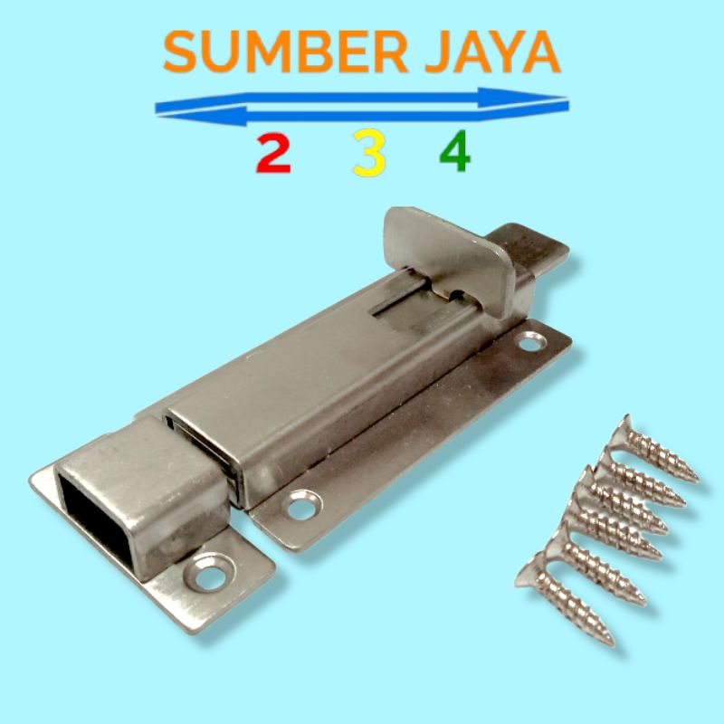 Grendel Slot Pintu Stainless Kotak 4 inch