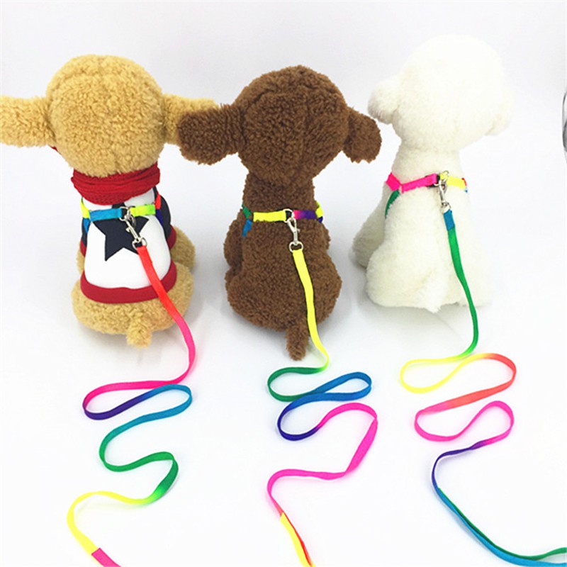 Anjing memimpin Harness Adjustable Breakaway Rainbow Nylon Kelinci Kecil Kucing tali kerah breast-band